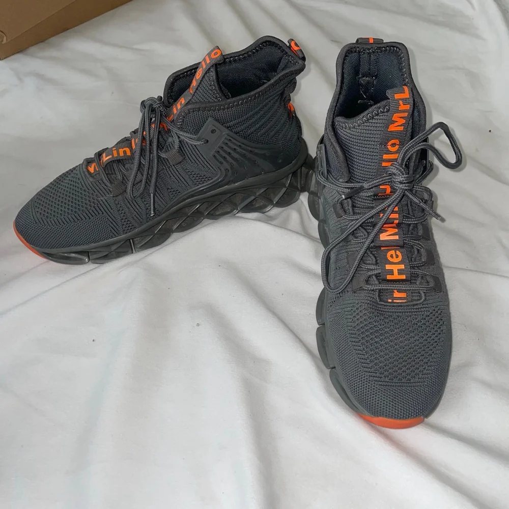 Men's US 8 Hello Mr.L Grey & Orange Athletic Sneakers